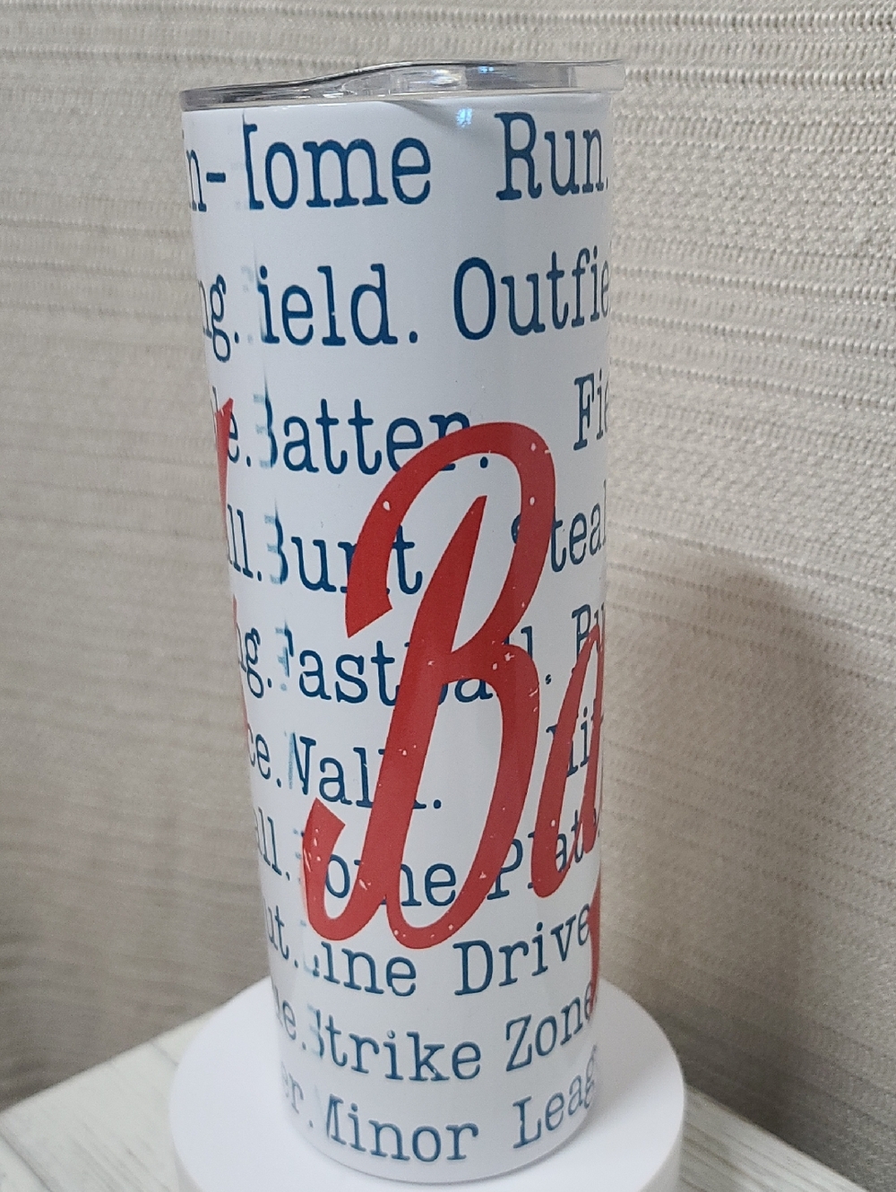 Baseball Script Skinny Tumbler - Red  White & Blue NWT Hand Crafted